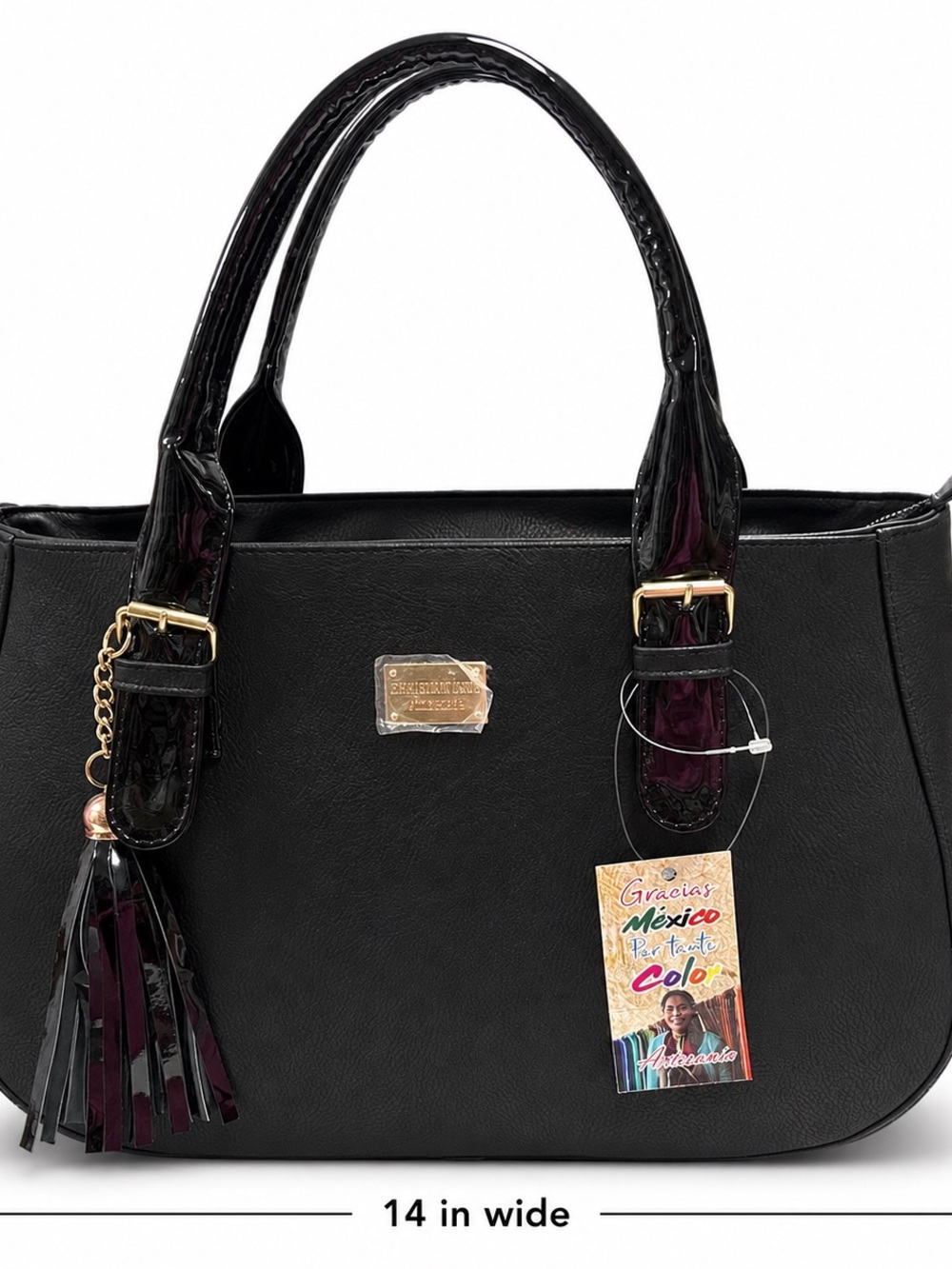 Black Women's Tote Bag with Tassel Accent